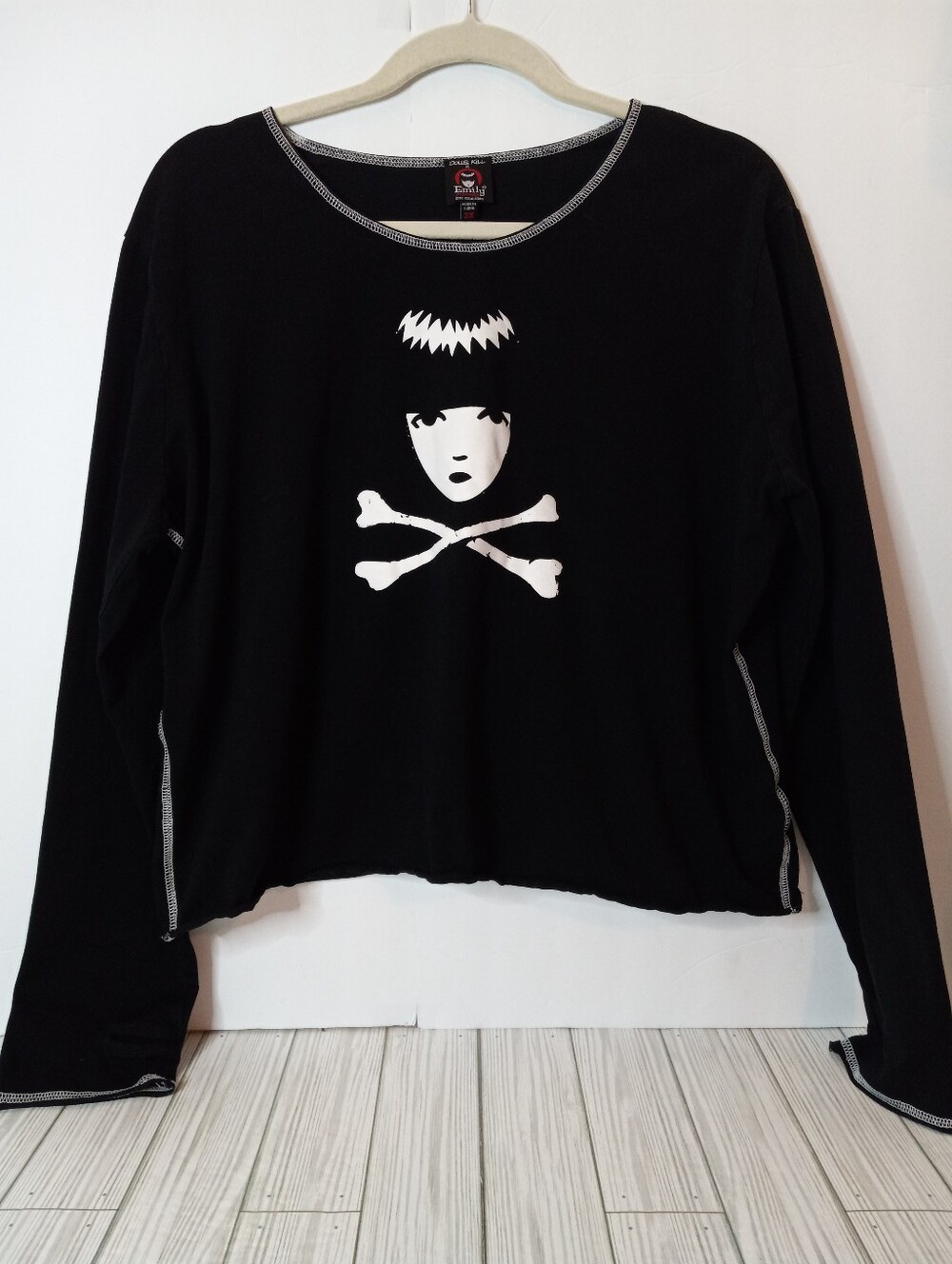 Dolls Kill X Emily The Strange Cropped Long Sleeve Goth Graphic Tee